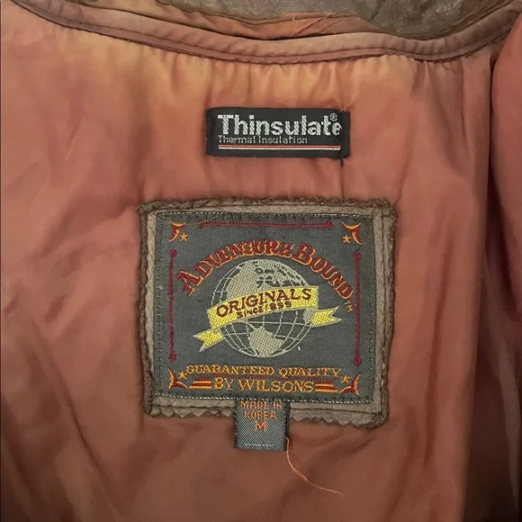 Wilsons Leather Adventure Bound Brown Leather Military Bomber Jacket